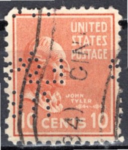 USA; 1938: Sc. # 815:  Used. Single Stamp W/Perfins