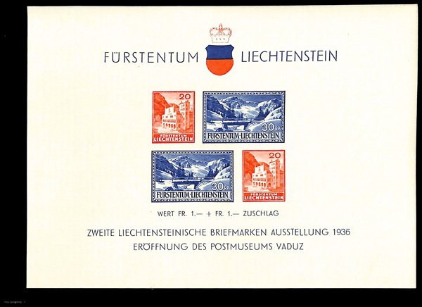 Liechtenstein #B14 Mint nh extremely fine   Cat$60 1936, Postal Museum souven...