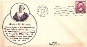 USA 1936 Scott 784 Susan B. Anthony FDC Cachet scv $15.00