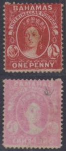 BC BAHAMAS 1863-81 QV Sc 17 ANILINE IMPRESSION CARMINE LAKE (CV$1500)