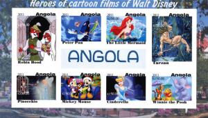 ANGOLA SHEET IMPERF CINDERELLA DISNEY CARTOON FILMS WINNIE