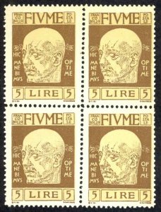 Fiume Sc# 98 MNH block/4 1920 5l Gabriele d'Annunzio