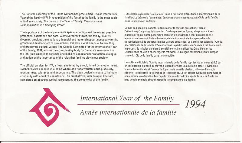 1994 Canada FDC Sc 1523 - United Nations International Year of the Family
