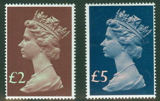 GREAT BRITAIN #MH175-6 £2 & £5 high vlaues, og, NH, VF, Scott $46.50