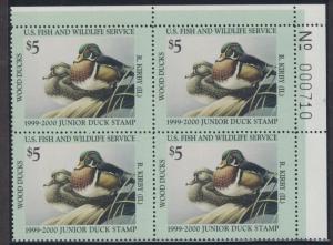 JDS7 - Junior Duck Stamp. Plate Numbered Block Of 4.  MNH. OG. #02 JDS7PB4TR