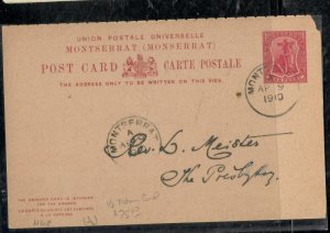 MONTSERRAT COVER (P1209B)  1910 HALF OF 1D REPLY PSC SENT LOCALLY WITH MSG 