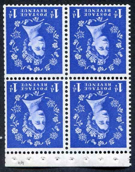 SB27a 1d Wmk Edward Inverted Booklet Pane of 4 U/M