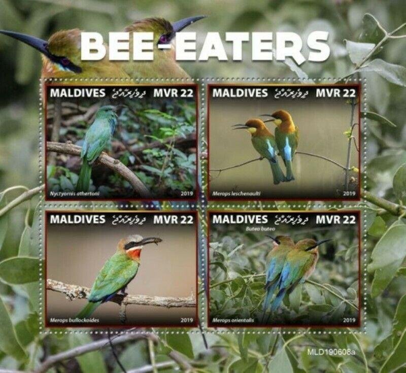 Maldives - 2019 Bee-eater Birds - 4 Stamp Sheet - MLD190608a