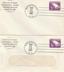 Scott# U550 Die 191 Watermark 4 US envelopes. Luminescent Tagged FDC