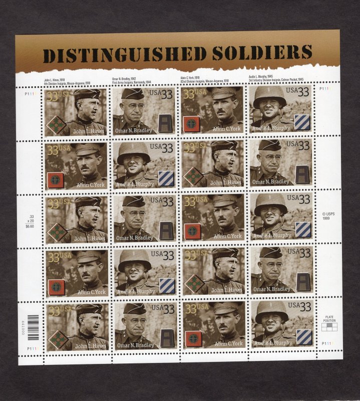 3393-3396 Distinguished Soldiers, MNH sheet/20