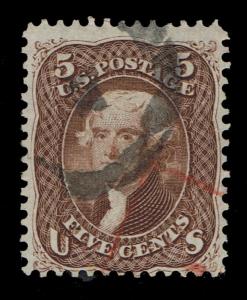 GENUINE SCOTT #76 USED BLACK & RED CANCELS 1863 BROWN NATIONAL BANK NOTE ISSUE