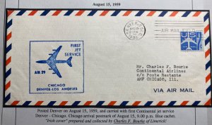 1959 Denver CO USA First Jet Flight Airmail Cover To Chicago IL