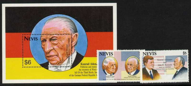 Nevis 763,73,81 MNH Konrad Adenauer, Charles DeGaulle, John F. Kennedy