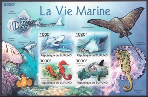 A0015 ! Imperf 2011 Burundi Fishes Sharks Sea Horses Marine Life Fauna 1Kb Mnh