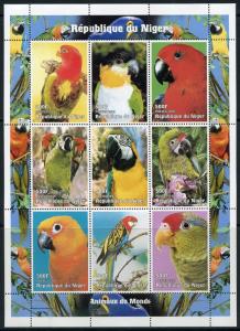 NIGER 1998 ANIMALS OF THE WORLD PARROTS   SHEET OF NINE  MINT  NH