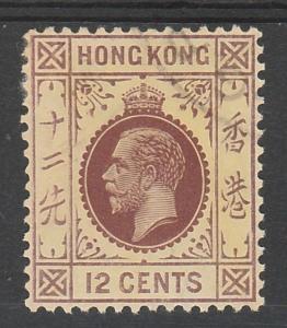 HONG KONG 1912 KGV 12C ON WHITE BACK WMK MULTI CROWN CA