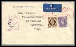 Great Britain 1944 Censored ON ACTIVE SERVICE Airmail  Cover