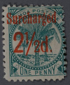 Samoa #28 Unused VG OG PH HRM Rest Gum FN Red Surcharge