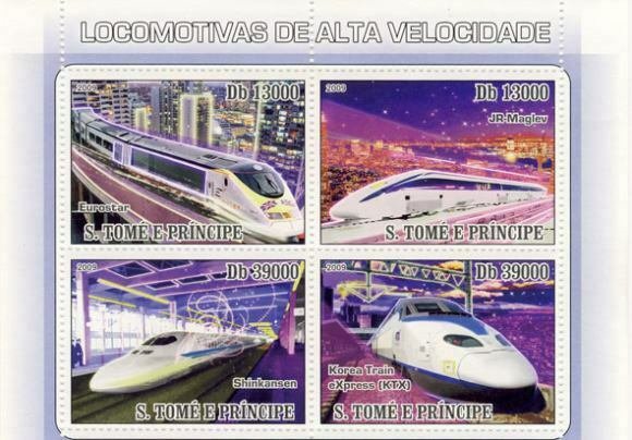 St Thomas - High Speed Trains - 4 Stamp Sheet - ST9118a