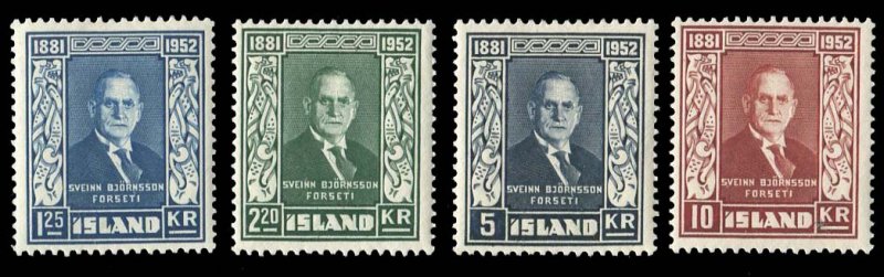 Iceland #274-277 Cat$72.50, 1952 Bjornsson, set of four, lightly hinged, penc...