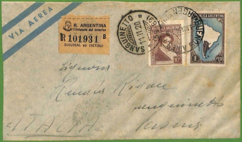 98753  - ARGENTINA - POSTAL HISTORY - Registered Airmail COVER  to ITALY  1950