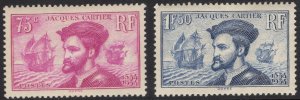 FRANCE 1934 SC. #296-7 75c & 1.50fr  JACQUES CARTIER MINT LH CAT $80
