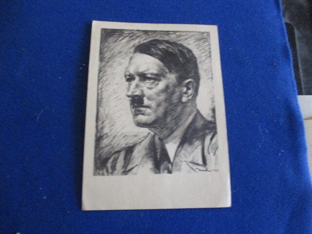 WWII ERA GERMANY PROPAGANDA POST CARD W/SPECIAL PM,FURHER PORTRAIT DRAWING