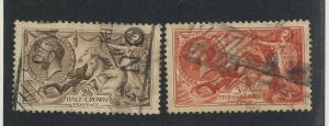 2x Great Britain Used Seahorse Stamps #179 -2Sh6p & #180 -5 Sh GV=$140.00 US $