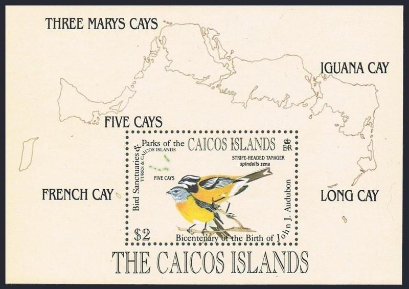 Caicos 60-64,MNH.Michel 62-66 Bl.8. Audubon birds 1985.Vireo,Grassquit,Thrasher