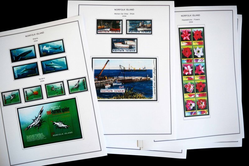 COLOR PRINTED NORFOLK ISLAND 1947-2010 STAMP ALBUM PAGES (129 illustrated pages)