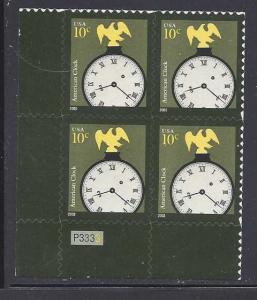 Catalog # 3757 American Clock Time to Buy Plate Block of 4 10 Cent Stamps