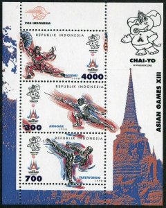 Indonesia 1787-1789,1789a sheet,MNH. Asian Games,1998.Fencing,Taekwondo,Wushu.