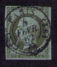 France Yvert 11 Napoleon 1c Olive 1860 YVERT 11(1860) 1 Cent Olive F-VF CV $120