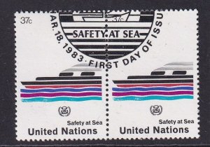 United Nations  New York  #395  cancelled 1983  safety at sea  37c  pair