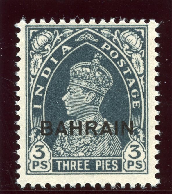 Bahrain 1938 KGVI 3p slate superb MNH. SG 20. Sc 20.