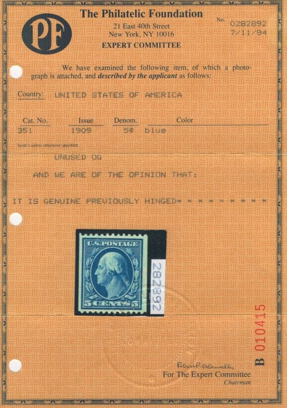351 VF-XF OG LH with PF cert with nice color cv $ 175 ! see pic !