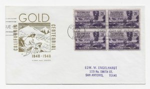 US 954 (Me-33) 3c California Gold Centennial blk 4 FDC Farnam Cachet ECV $15.00