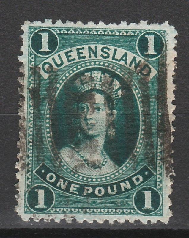 QUEENSLAND 1882 QV CHALON 1 POUND WMK CROWN/Q SIDEWAYS USED