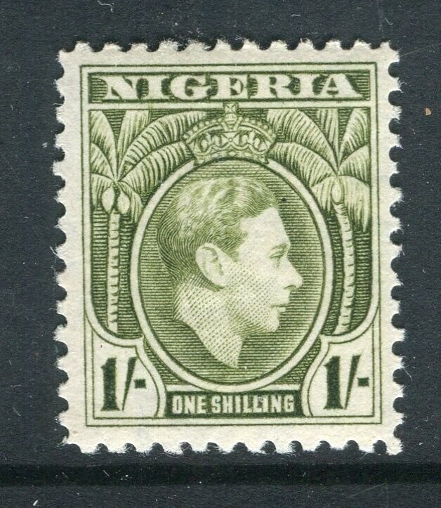 NIGERIA; 1938 early GVI portrait issue fine Mint hinged Shade of 1s. value