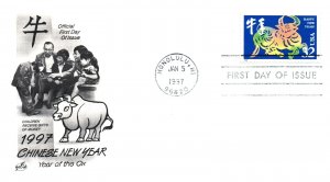 US FIRST DAY COVERS LUNAR CHINESE NEW YEAR OF THE OX ON 2 DIFFERENT CACHETS 1997