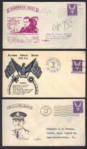 US 1943 4 MILITARY COLLECTION OF SIX PATRIOTIC COVERS COL MEYER ACE DESTROYED