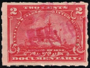 R164p 2¢ Battleship Documentary Stamp: Hyphen Hole  Perf 7 (1898) Used