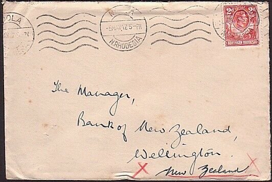 SOUTHERN RHODESIA 1947 GVI 2d on cover NDOLA to New Zealand................35183