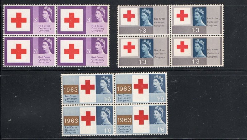 Great Britain Sc 398-0 1963 Red Cross. stamp set blocks of 4 mint NH