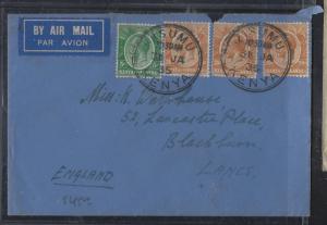 EAST AFRICA AND UGANDA (P0302B) 1935  KGV  5C+20CX3 A/M KISUMU TO ENGLAND