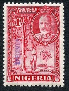 Nigeria 1936 1d Specimen overprint in violet (gum bend)