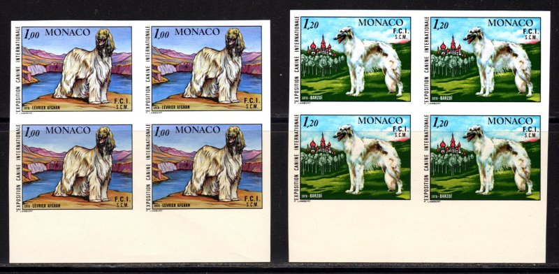 Monaco 1978 Sc#1126/1127 DOGS AFGHAN HOUND/RUSSIAN WOLFHOUND Block  IMPERFORATED