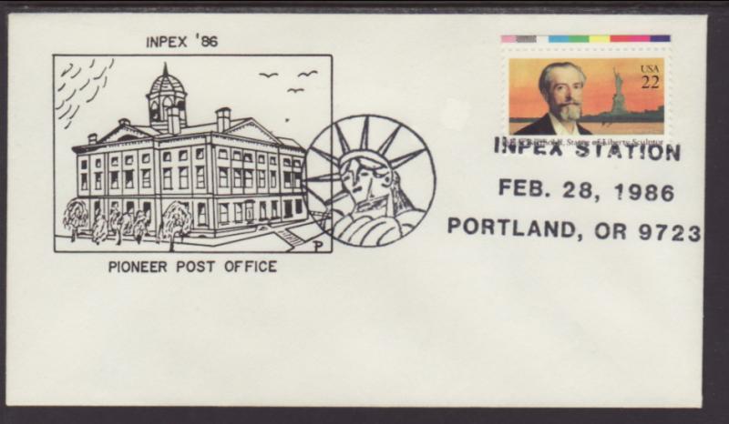 Pioneer Post Office,Inpex 1986 Portland,OR Cover BIN