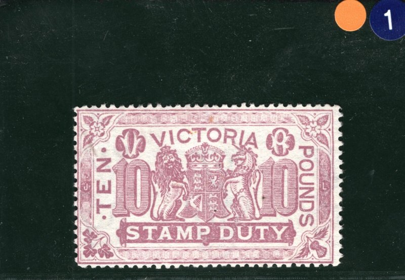 Australia States VICTORIA £10 High Value *TEN POUNDS* STAMP DUTY Mint MNG YOB1