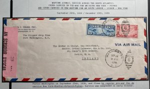 1939 Washington DC USA Censored Trans Atlantic Airmail Cover to Dublin Ireland